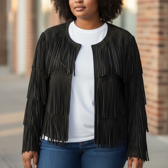 Serena Williams Black Fringe Women's Jacket - Picture 1 of 4